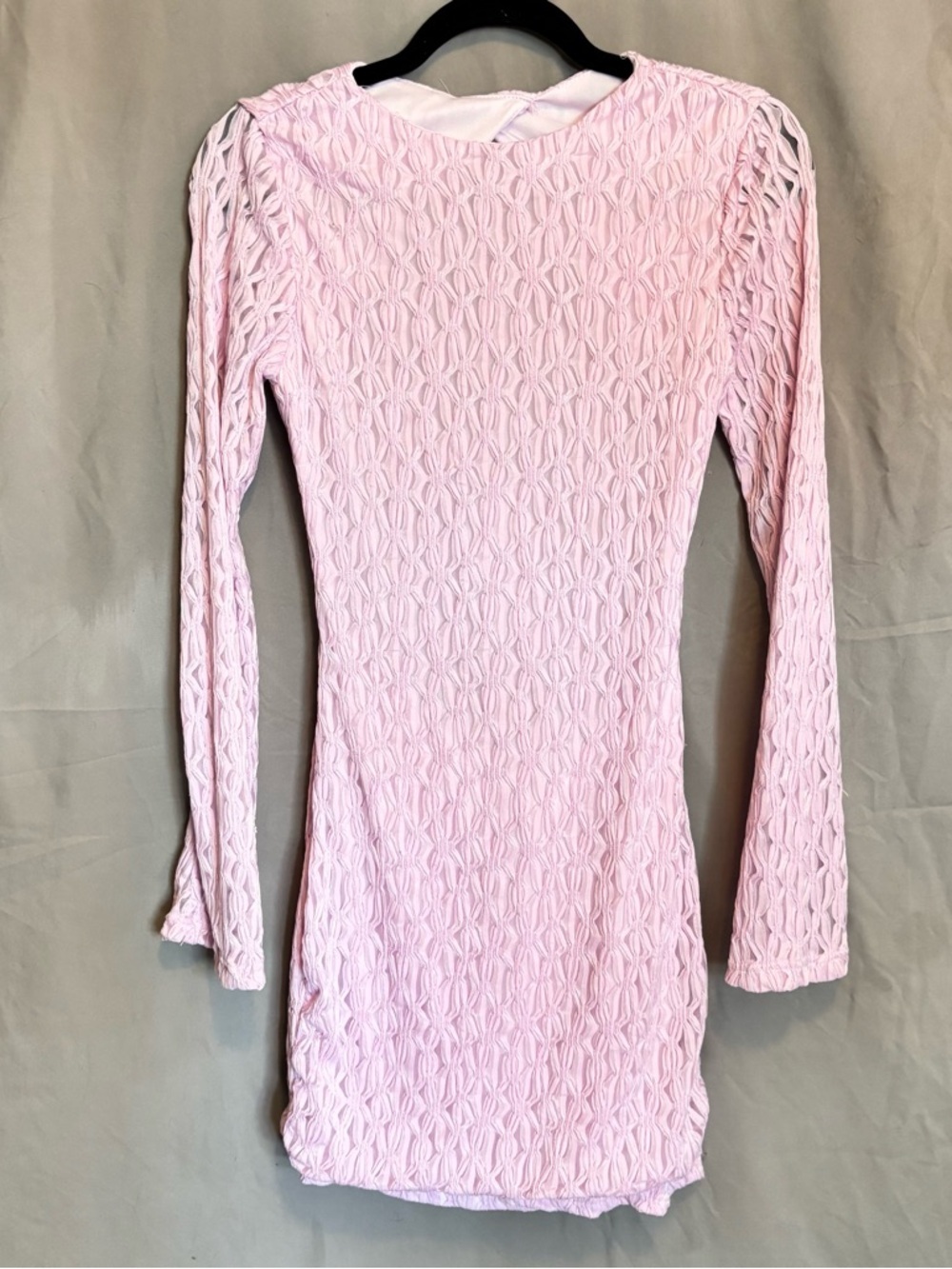 Light Pink Textured Long Sleeve Bodycon Dress